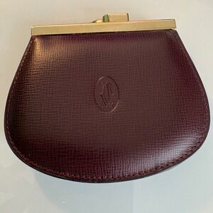 Authentic Cartier Paris Vintage Burgundy Leather Coin Wallet Gold Frame Clasp
